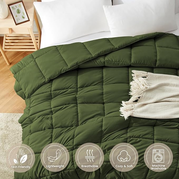 Homelike Moment Comforter King Size - Olive Green Duvet Insert Down Alternative Bed King Comforter, Lightweight Bedding Comforters Quilted Soft All Season Olive Green