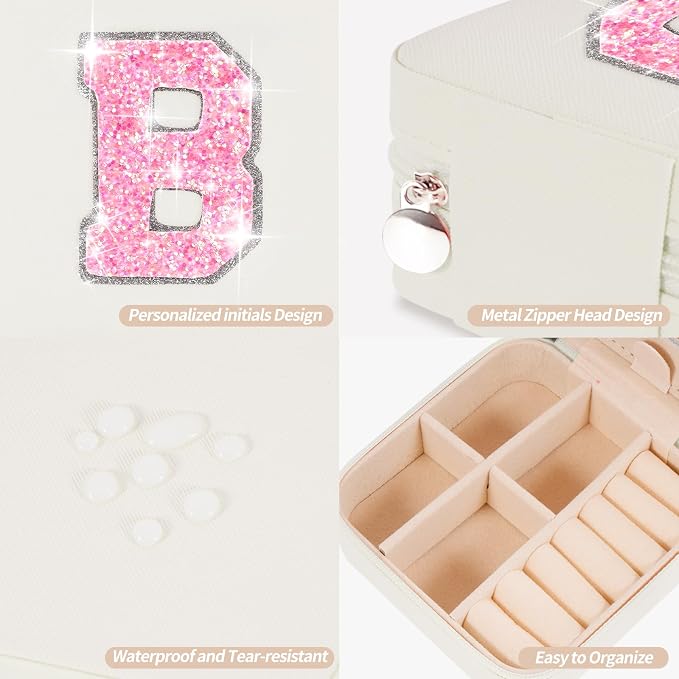 Uygafly Initials Travel Jewelry Case - Bridesmaid Gifts Wedding Day,Bridesmaid Proposal Gift,Bridal Shower Gifts,Maid of Honor Gifts,Bachelorette Party Decorations Favors | Cream,B - Image 4