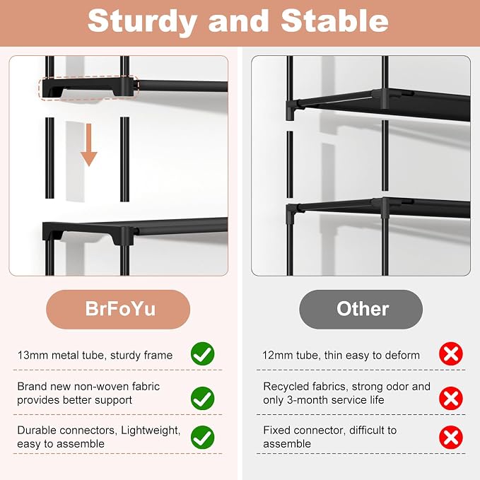 32.3" Widening Design Shoe Rack for Closet 16 Pairs Small Spaces Non-Woven 3 Tier Shoe Organizer Stackable Metal Shoe Shelf for Entryway, Bedroom - Image 6