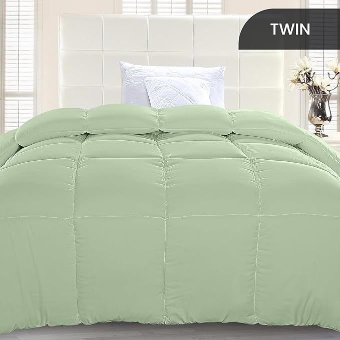 Utopia Bedding Twin Comforter Duvet Insert, Quilted Sage Green Comforter with Corner Tabs, Box Stitched Down Alternative Comforters Twin Size 64 x 88 inches