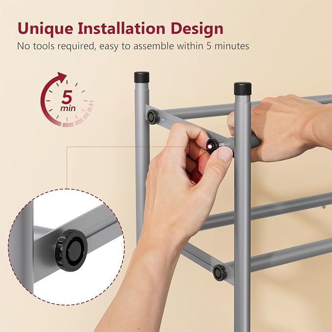 Tajsoon 2 Tier Expandable Shoe Rack for Closet, 28“-41“Adjustable & Stackable Shoe Shelf Storage, Metal Shoe Rack Organizer for Front Door Entrance, Closet, Garage, Entryway, Grey - Image 4