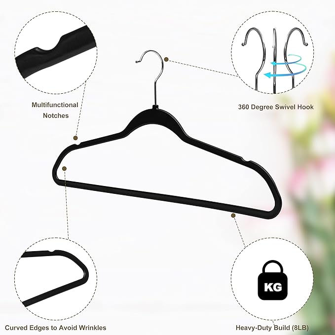 Quality Hangers 20 Pack Plastic Hangers for Clothes - Slim Non-Velvet Hangers with 360° Swivel Chrome Hook & Non Slip Notches - Ideal for Dresses Coats Shirts Jackets & More - Black - Image 5