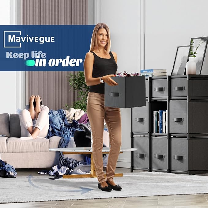 Mavivegue 9 Cube Storage Organizer, Closet Organizers and Storage, Cube Storage Shelf, Easy to Assemble with Storage Drawers, DIY Closet Cube Organizer for Living Room, Bedroom, Dorm Room-Black - Image 7
