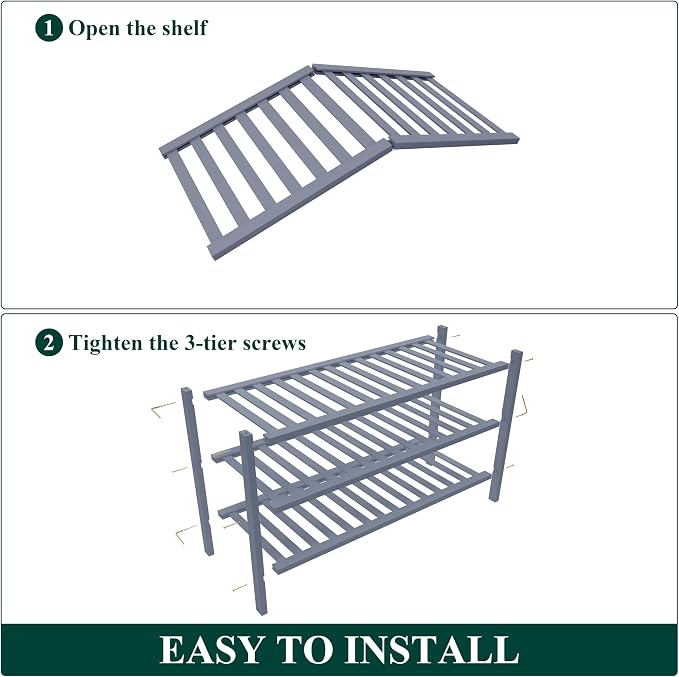Smiry Bamboo Shoe Rack for Closet, 3 Tier Wooden Stackable Shoe Organizer, Free Standing Shoes Storage Shelf for Entryway, Front Door Entrance, Grey - Image 6