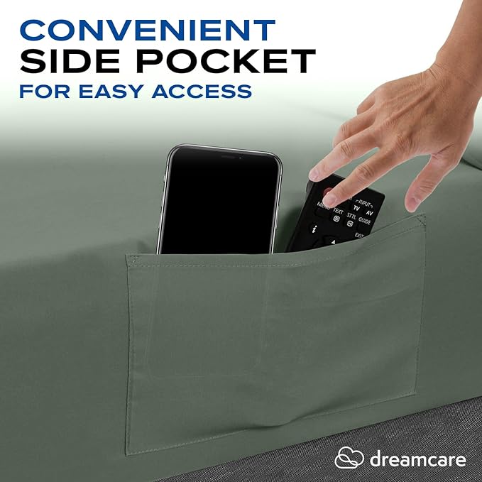 DREAMCARE Twin XL Sheet Sets - 4 pcs Breathable Cooling Bed Sheets - up to 15" Deep Pocket Twin XL Sheets Set with Side Pockets - Extra Soft 100% Brushed Hypoallergenic Hotel Luxury Bedding Sage Green