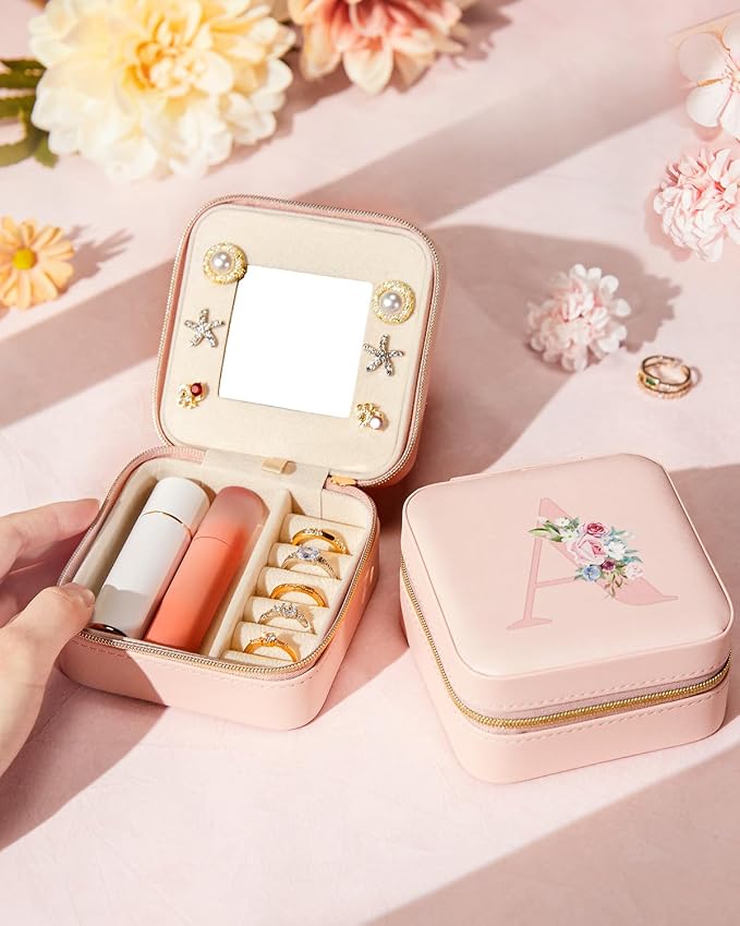 Enthralite Travel Jewelry Box for Girls: Traveling Jewelry Case Gift for Women - Mini Organizer for Necklaces Earrings Pink K - Image 7