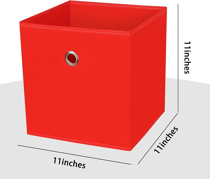 Foldable Storage Cubes Bins ,11 Inch Cloth Storage Cube Fabric Storage Box Cubes Organizer Baskets with Handles for Home Organizer Set of 6 (Red) - Image 2