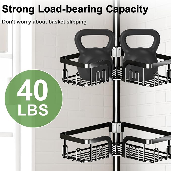 Corner Shower Caddy Tension Pole 4 Tier Adjustable Stainless Steel Shower Shelf for Inside Shower Bathtub Shampoo,Standing Bathroom Organizer Shelves with 39 to 113 inch Height - Image 4