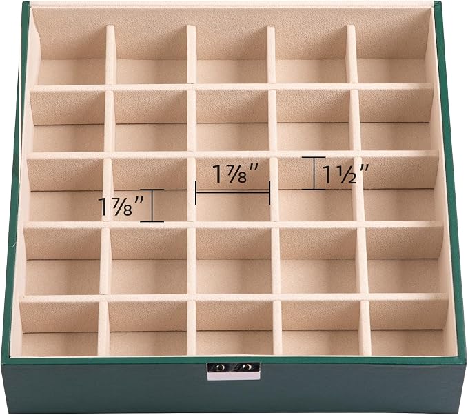 Frebeauty Earring Organizer Classic Jewelry Box 50 Slots Double Layer Jewelry Storage Case with 6 Necklace Hook and Bracelet Pocket(Blackish Green) - Image 7