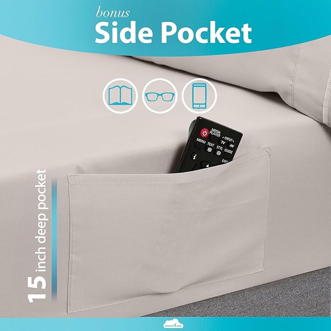 DREAMCARE Full Size Sheets - 6 pcs Breathable Cooling Bed Sheets - up to 15" Deep Pocket Full Size Bed Sheets wth Side Pockets - Extra Soft 100% Brushed Hypoallergenic Hotel Luxury Bedding - Beige