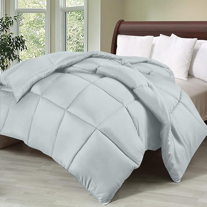 Utopia Bedding Queen Comforter Duvet Insert, Quilted Light Grey Comforter with Corner Tabs, Box Stitched Down Alternative Comforters Queen Size 88 x 88 inches