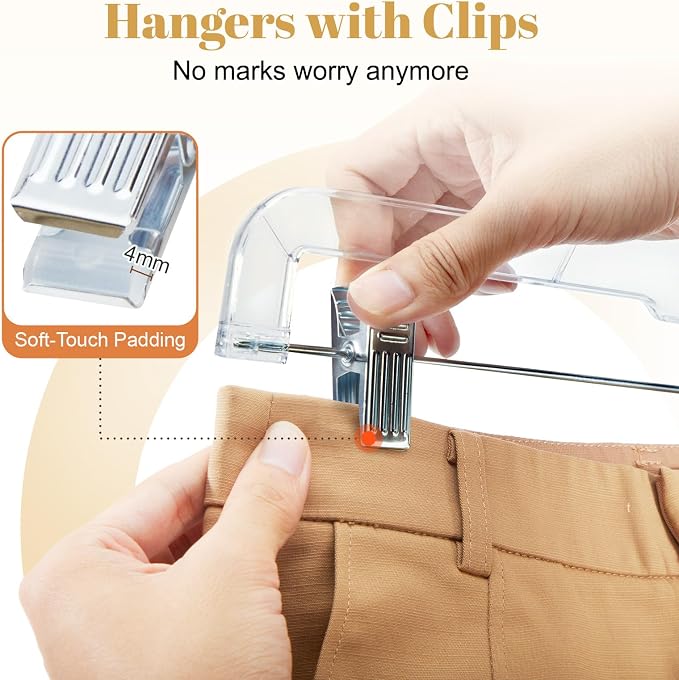HOUSE DAY 50 Pack Skirt Hangers Pant Hangers with Clips, Clear Plastic Hangers for Pants, Skirts, Shorts, Versatile Use Clip Hanger, Retail Hanger - Image 5
