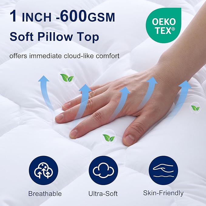 XWZO Full Size Memory Foam Mattress Topper Dual Layer 3 Inch,2 Inch Cooling Gel Memory Foam Mattress Topper and 1 Inch Pillow Top Pad for Back Pain Relief