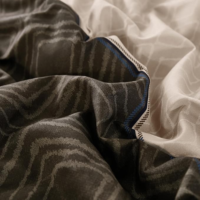 Dinjoy Boho Queen Comforter Set Navy Brown,7 Piece Bed in a Bag Queen Size Warm Striped Dark Blue Bedding Sets Plaid Fall Comforters Set with Sheets for Family All Season