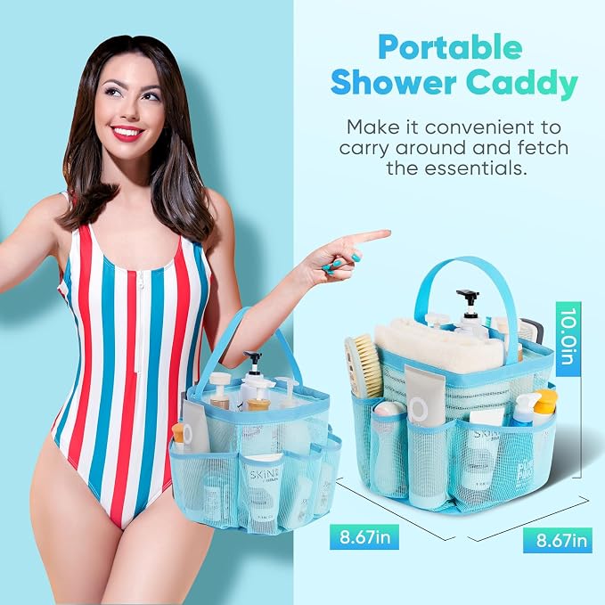 EUDELE Mesh Shower Caddy Portable, 8-Pocket Large Capacity, Quick Dry, Easy Clean, Ideal for Beach, Swimming, Gym, Travel - Image 4