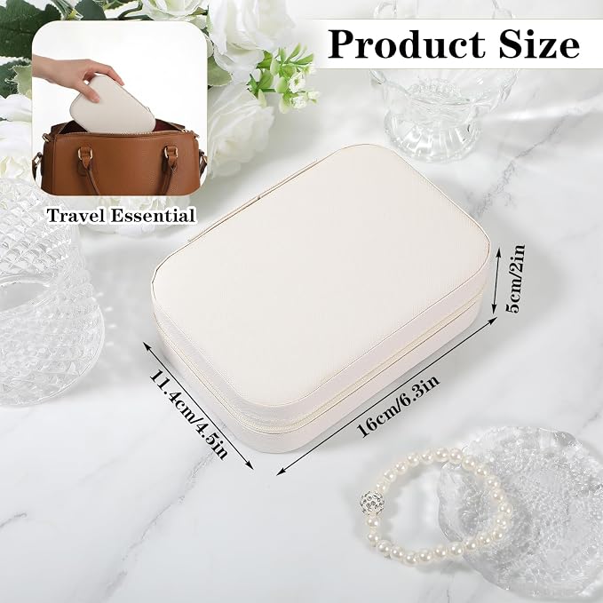 2-Pack PU Leather Travel Jewelry Organizer Cases with Mirror for Women, Portable Velvet Jewelry Box Set for Earrings, Rings, Necklace, Bracelet - Luxury Gift Set (Beige) - Image 2