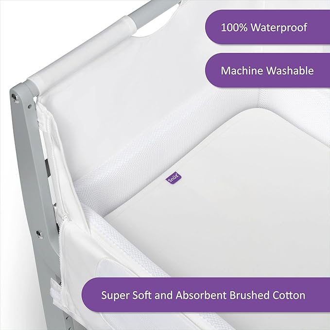 Snuz - Baby Crib Waterproof Mattress Protector for Night Time Accidents, Super Soft and Absorbent Cotton Pad, Hypoallergenic, Machine Washable (30 x 16”)