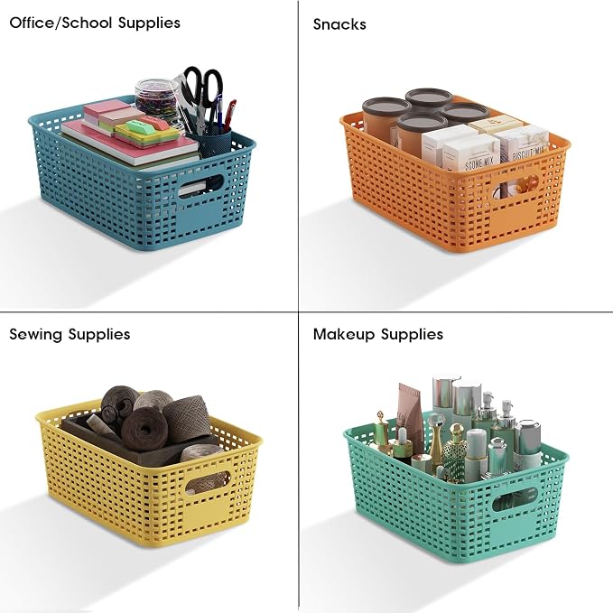 ORGIDOL Plastic Storage Basket with Lids 12 Pack Stackable Colorful Storage Bins Containers with Lid, Decorative Storage Boxes for Organizing Shelves, Drawers, Playroom, Classroom, Office, Closet - Image 6