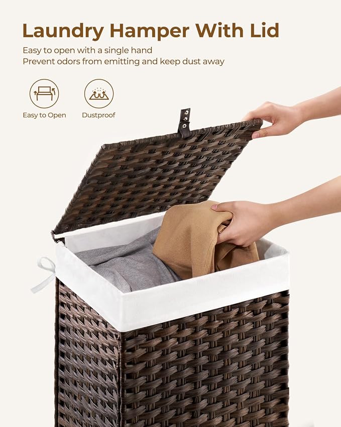 Greenstell Laundry Hamper with Lid, 60L Clothes Hamper with 2 Removable Liner Bags & 2 Mesh Laundry Bags, Handwoven Synthetic Rattan Laundry Basket for Clothes, Toys in Bathroom, Bedroom Brown - Image 4