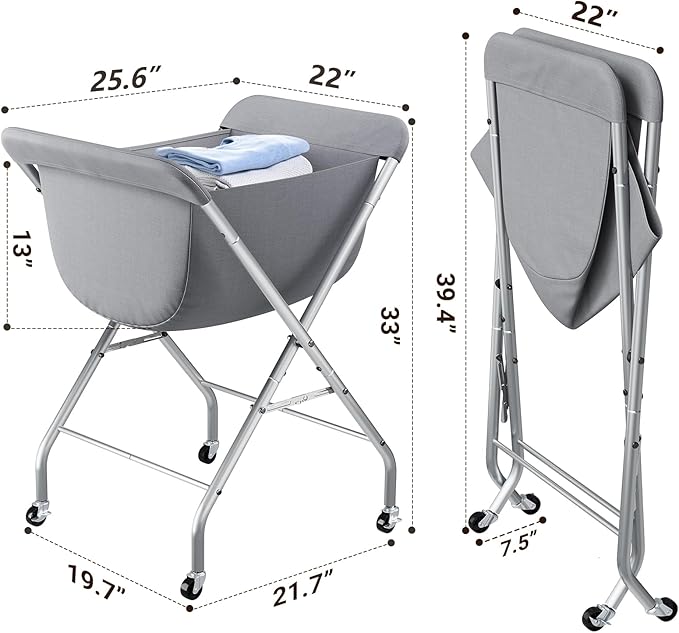 ELYKEN Laundry Cart with Wheels, 33”H Easy Rolling Laundry Hamper with Removable Liner Bag, Sturdy Metal Frame Clothes Basket with 4 Casters and 2 Brakes - Image 6