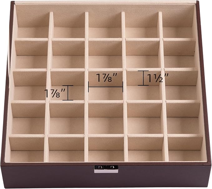 Frebeauty Earring Organizer Classic Jewelry Box 50 Slots Double Layer Jewelry Storage Case with 6 Necklace Hook and Bracelet Pocket(Dark Brown) - Image 7