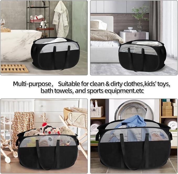 100L Collapsible Laundry Baskets, Tear Proof Pop Up Laundry Hamper with Dual Handles, Large Foldable Laundry Basket, Easy to Carry Laundry Hamper for Home, Laundry Room, Bedroom, Dorm, Travel Black - Image 8