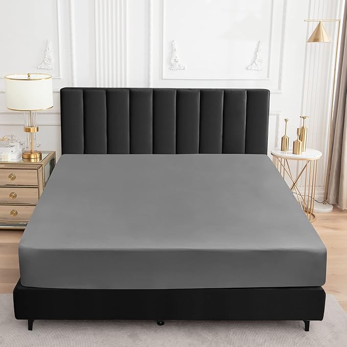 1 Piece Waterproof Mattress Protector Alberta King Size Fits Up to 18" Inch Deep Pocket Pad Cover Fitted Style Super Soft Terry Fabric Vinyl-Free Elephant Grey Solid