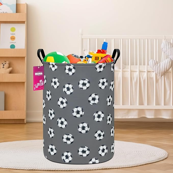 Laundry Hamper Large Canvas Fabric Lightweight Storage Basket/Toy Organizer/Dirty Clothes Collapsible Waterproof for College Dorms, Boys and Girls Bedroom,Bathroom(grey football) - Image 3