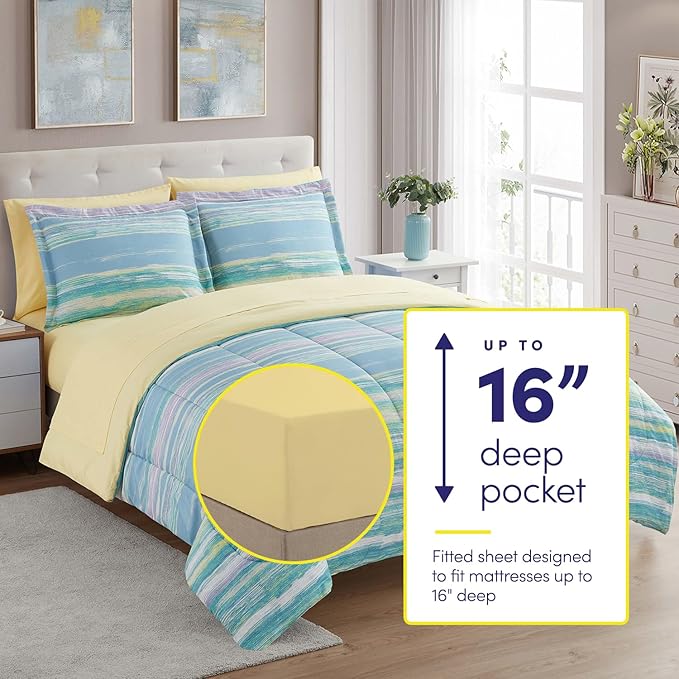 Sweet Home Collection 7 Piece Comforter Set Bag Solid Color All Season Soft Down Alternative Blanket & Luxurious Microfiber Bed Sheets, Sorento, King