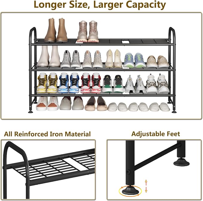 LINZINAR Shoe Rack 3 Tier Long Metal Shoe Organizer for Closet Entryway Black - Image 6