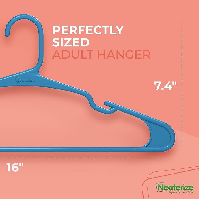 NEATERIZE Clothes Hangers Plastic 50 Pack for Adults - Plastic Hangers, The Perfect Coat Hanger and Space Saving Clothes Hangers for Closet, Percheros Ganchos para Colgar Ropa Hangars - Blue Hangers - Image 2