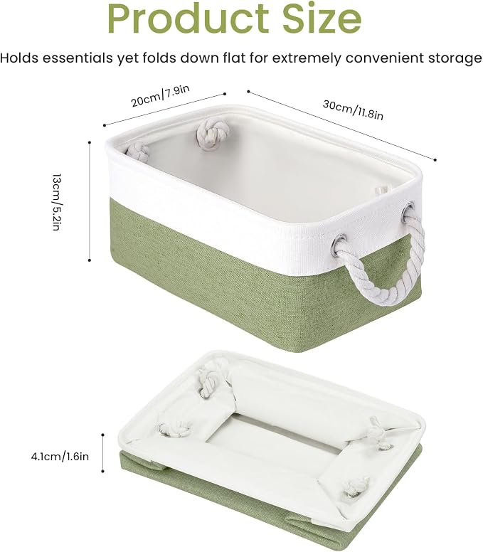 Storage Baskets for Shelves 11.8x7.9x5.2 Inch, Foldable Fabric Storage Bins with Handles, Small Storage Baskets for Organizing Closet, Office, Home Organization (3-Pack, White&Green) - Image 4