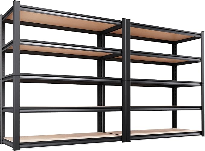 2-Piece Set 46''W Storage Shelves,3000LBS Garage Shelving,Adjustable Garage Shelves,Heavy Duty Metal Shelving, 5 Tier Wood Utility Steel Shelf, Easy-to-Install Shelving Units 2 Pack by KORVENA