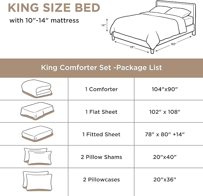 Andency Taupe King Size Comforter Set - 7 Pieces Khaki Tan Bed in a Bag King Bedding Comforter Sets, Summer Solid Soft Lightweight Comforter with Fitted Sheets, Flat Sheets, Pillowcases & Shams