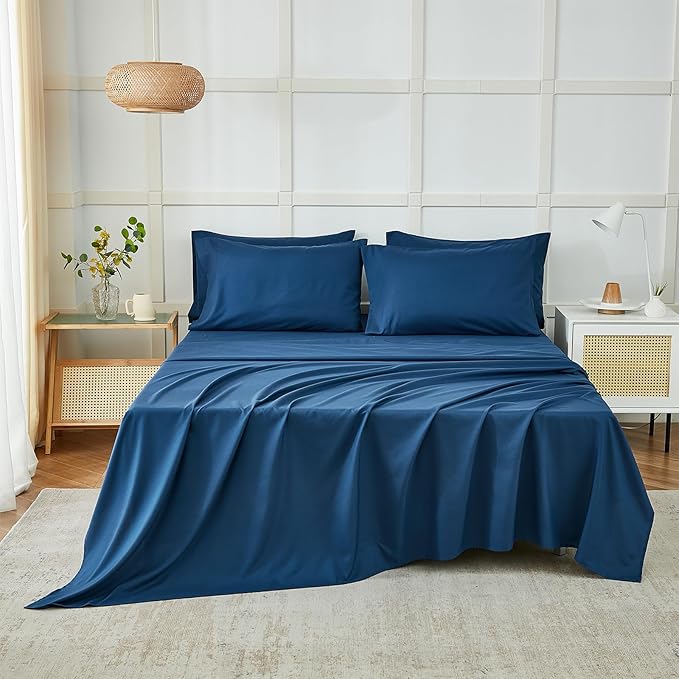 ILAVANDE Navy Blue King Sheets Set 6 Piece,Hotel Luxury Super Soft 1800 Series Microfiber Bed Sheets King Set-Wrinkle Free & Breathable-14 Deep Pocket Sheets for King Size Bed(King,Navy Blue)