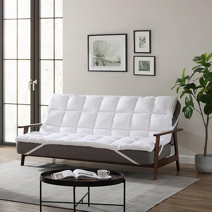 CirclesHome White Futon Mattress Toppers with Anti-Slip Anchors - Futon Cover Filled with Plush Down Alternative Fill - Full Size Futon Cover is Soft, Comfortable and Allergy Free (Size: 54 x 75 x 3)