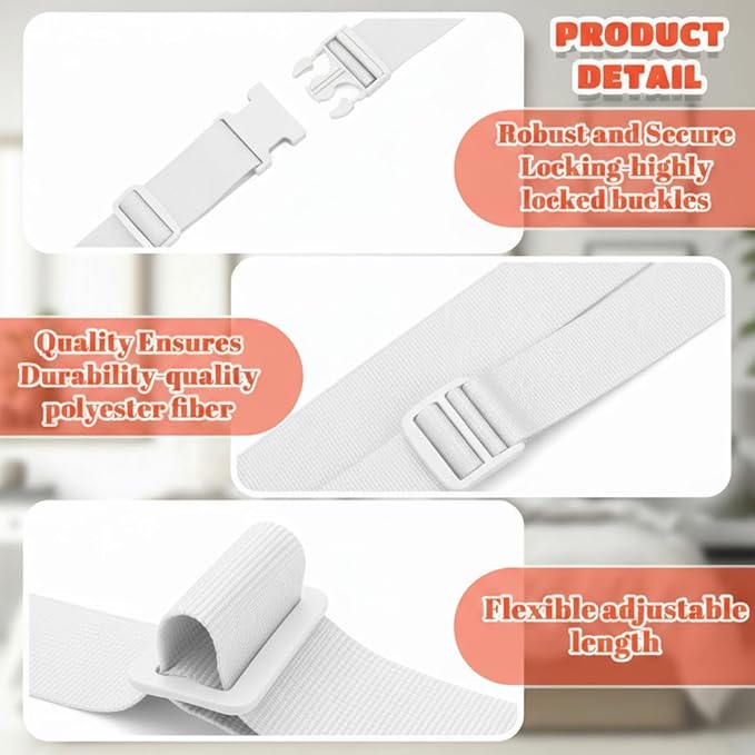 2 Pcs 60" x 2" Mattress Topper Straps Adjustable Memory Foam Packing Straps with Buckles for Home Mattress Moving or Storage, White