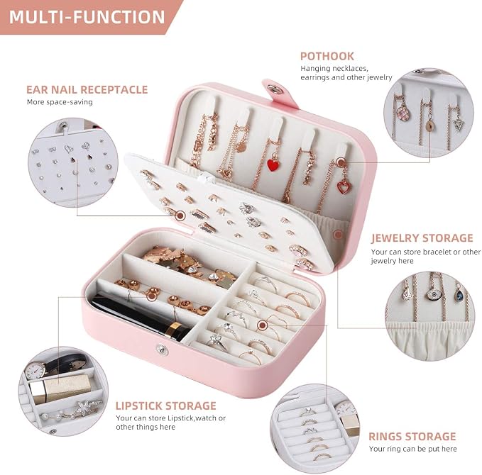 CASEGRACE Jewelry Box For Women Travel Jewelry Organizer Double Layer for Necklace Earring Rings Jewelry Holder Case - Image 3