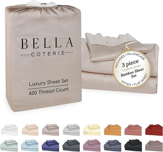Bella Coterie Luxury Bamboo Viscose Twin XL Size Sheet Set | 100% Organically Grown | Ultra Soft | Cooling for Hot Sleepers | 18" Deep Pocket [Dune]