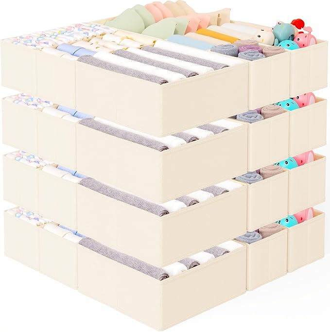 Criusia 26 Pack Drawer Organizer for Clothes, Foldable Dresser Dividers with 3 Sizes, Fabric Storage Bins – Beige by Criusia
