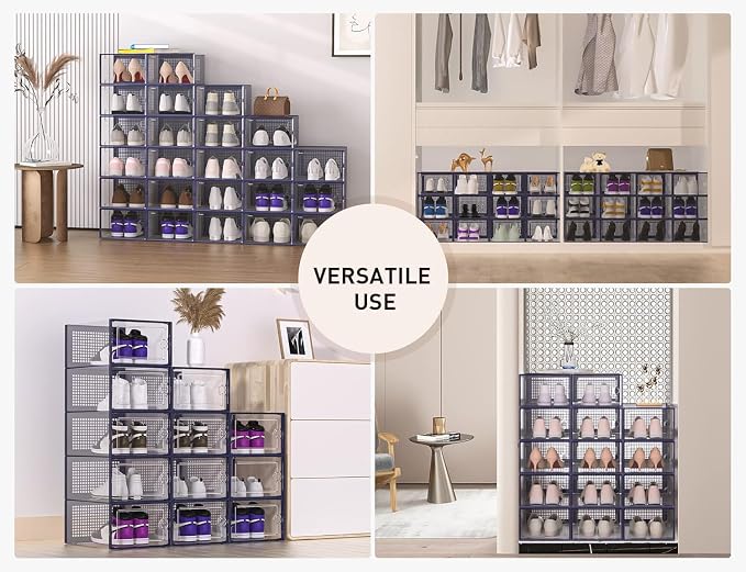 Kuject X-Large Shoe Storage Boxes Organizers Clear Plastic Stackable 12 Pack, Shoe Rack & Holder Substitute, Sneaker Containers, Toy Storage Organizer Bins for Entryway, Closet, Under Bed, Blue - Image 6