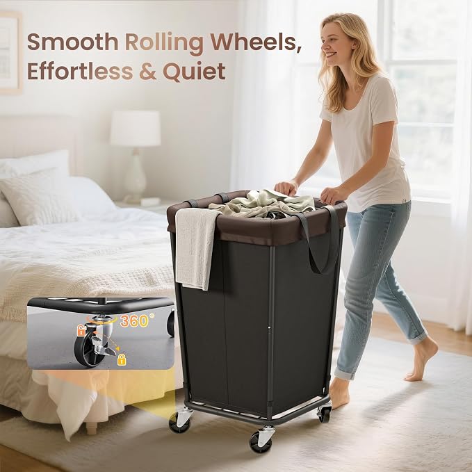 160L Laundry Basket with Wheels, 2-section Rolling Laundry Basket, Large Laundry Hamper with Wheels, Rolling Laundry Hamper Clothes Hamper for Home, Bathrooms and Dorm(Black) - Image 2