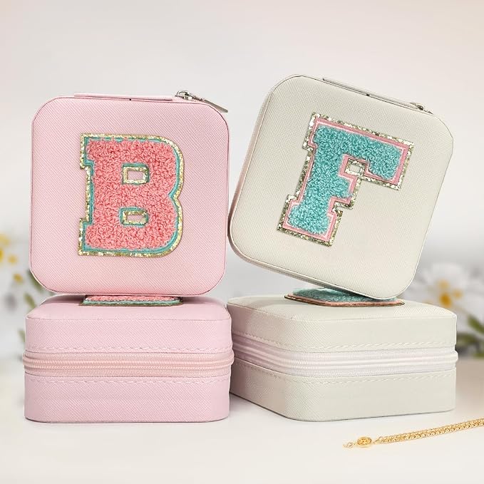 SANDJEST Personalized Jewelry Box, Pink Travel Jewelry Box with Initial F, Small Monogrammed Jewelry Case Organizer for Girls Women Teen Kids, Mini Travel Essentials Gifts for Birthday Christmas - Image 4