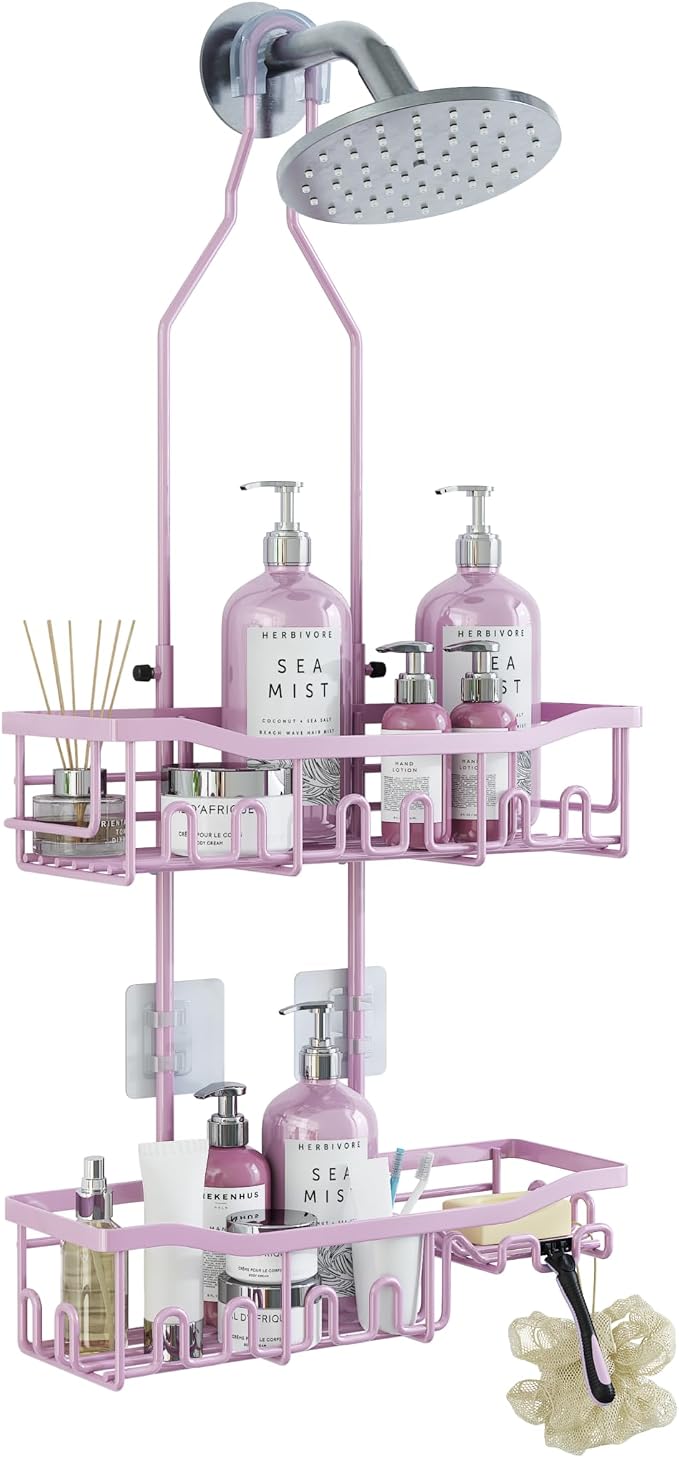 Shower Caddy, Upgraded Extended Length Shower Caddy Over Showerhead No Blocking to Shower Head, Rustproof Shower Organizer with Hooks Shampoo Soap Holder, Bathroom Large Hanging Shower Caddy by Joqixon