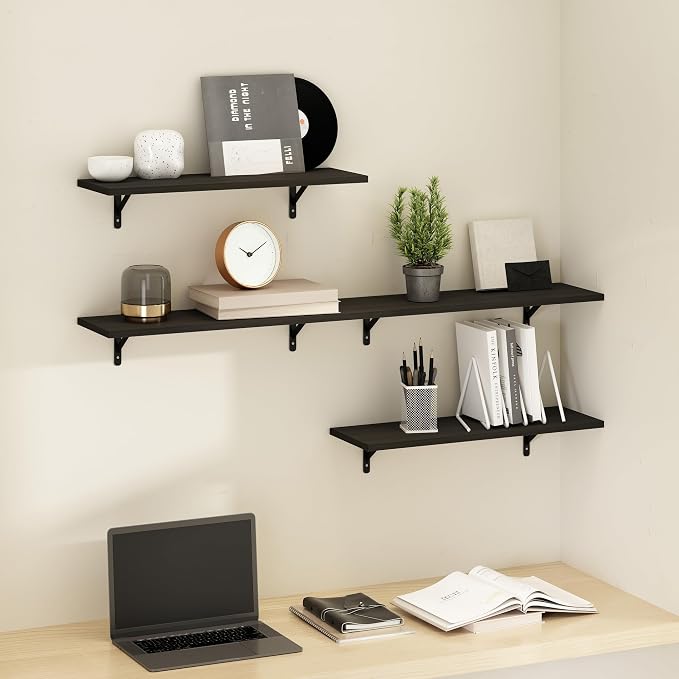 Furinno Rossi Floating Shelves for Wall Set of 4, 23-Inch Wall Shelf, Floating Shelf, Wall Mounted Shelves, for Bathroom, Bedroom, Living Room, Espresso - Image 2