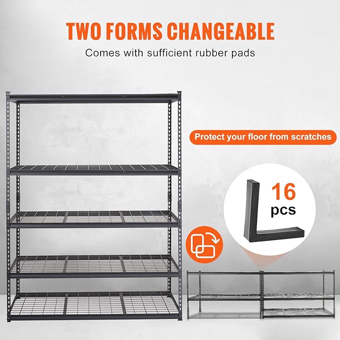 VEVOR Storage Shelving Unit, 5-Tier Adjustable, 2000 lbs Capacity, Heavy Duty Garage Shelves Metal Organizer Wire Rack, Black, 60" L x 24" W x 78" H for Kitchen Pantry Basement Bathroom Laundry Closet - Image 6
