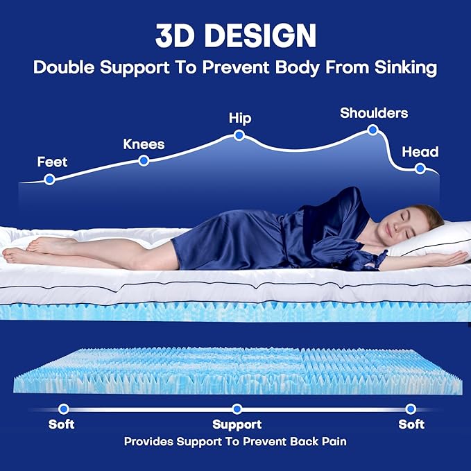King Dual Layer 4 Inch Memory Foam Mattress Topper, Relax Body, Relieve Pain and Aid Sleep - 2 Inch Fluffy Pillow Top King Mattress Topper and 2 Inch Cooling Gel Memory Foam, 2X Support
