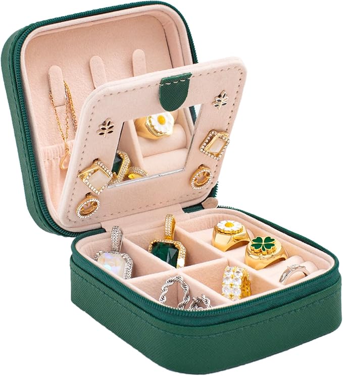 KElofoN Travel jewelry case Travel jewelry box Travel Jewelry Organizer Small box Gift for Girls Women with Mirror(Green) by KElofoN