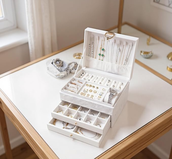 TOFUNTOY Jewelry Organizer Box, Large Jewelry Boxes for Women, 3-Layer Jewelry Holder Organizer for Necklace Earrings Rings Bracelets Storage, Gift for Her Mom - Image 6