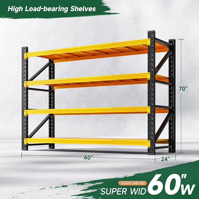 Letaya 4000LBS Heavy Duty Storage Shelves,70" H Metal Garage Shelving Units,4 Tier Large Tall Industrial Shelving,Adjustable Utility Rack Shelf for Warehouse,Basement (Yellow, 60" W x 24" D x 70" H) - Image 2